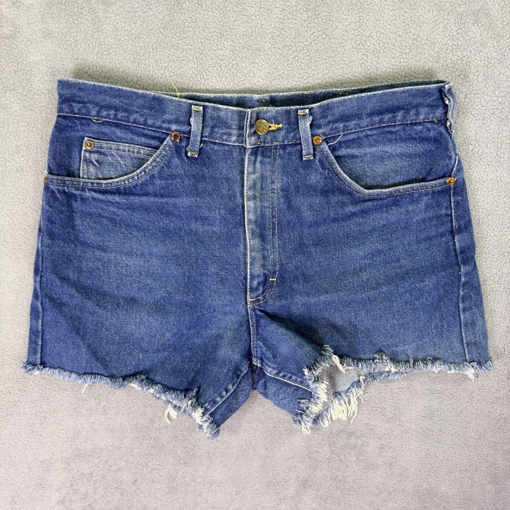 Vintage Lee Jean Shorts Womens 34" Waist Blue Jorts Cut Off Made In USA *read*